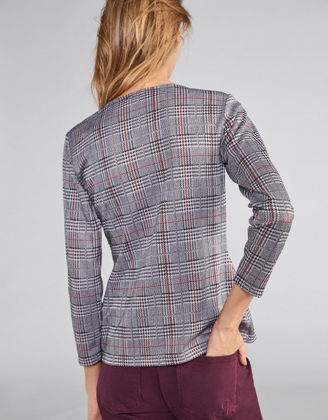 Gray and red knit glen plain top