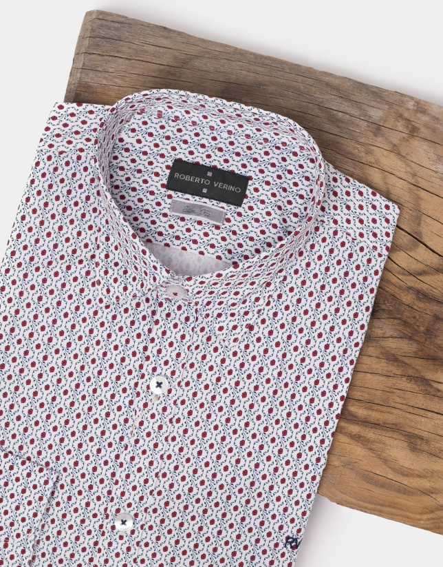 White sport shirt with red flowers