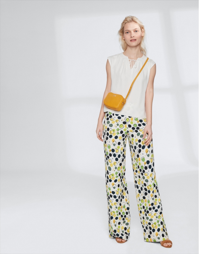 Yellow dotted, straight flowing pants 