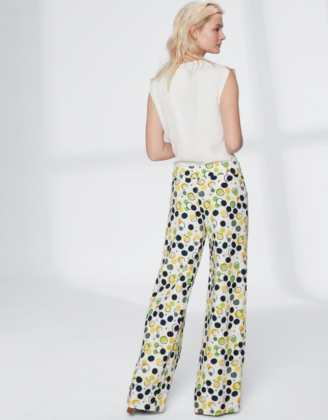 Yellow dotted, straight flowing pants 