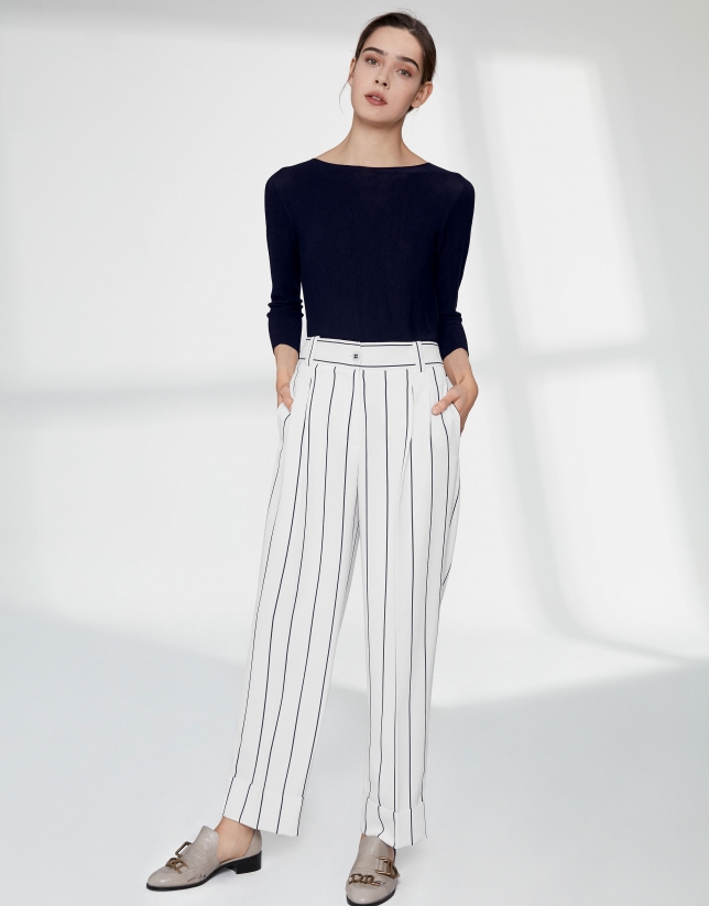 White pinstripe straight pants