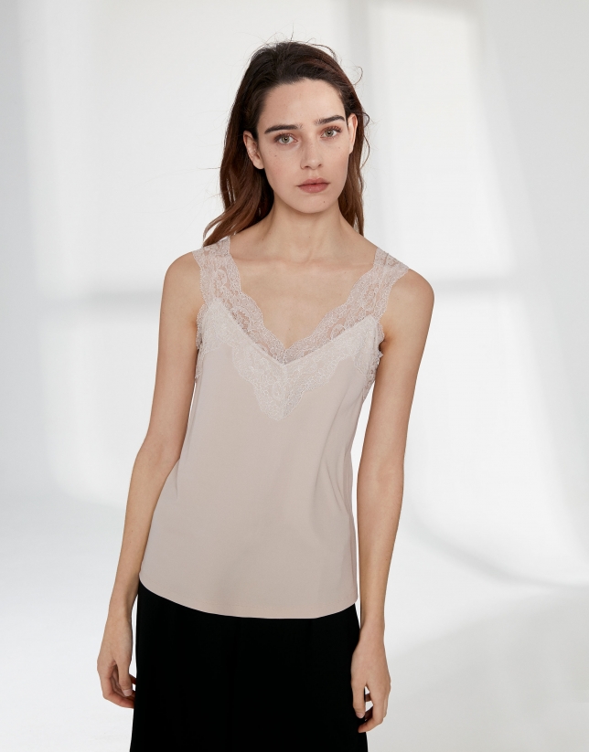 Sandy-colored top with lace