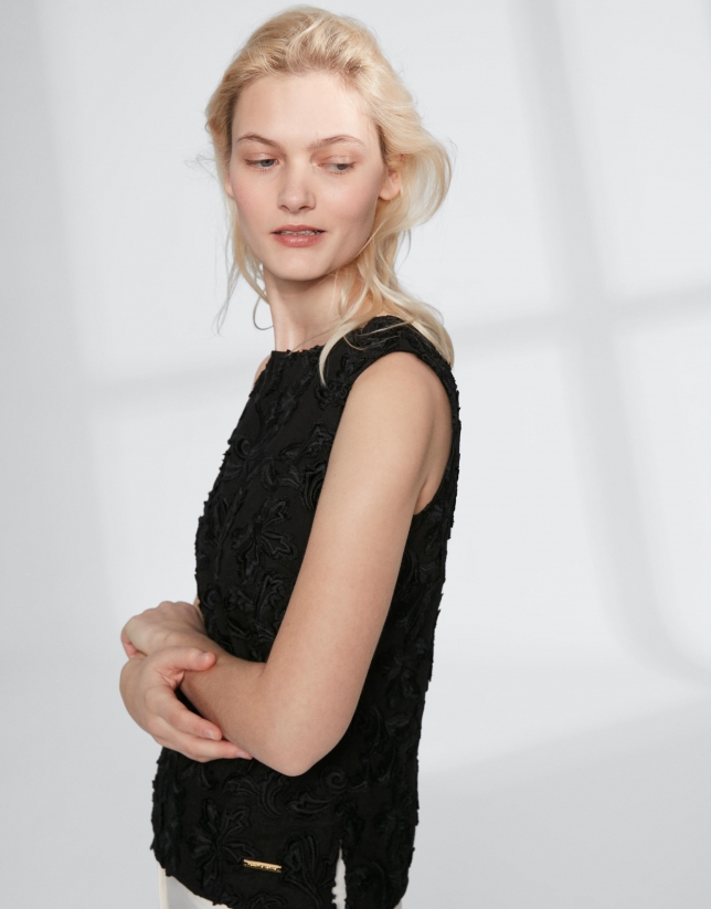 Black cotton voile, embroidered top