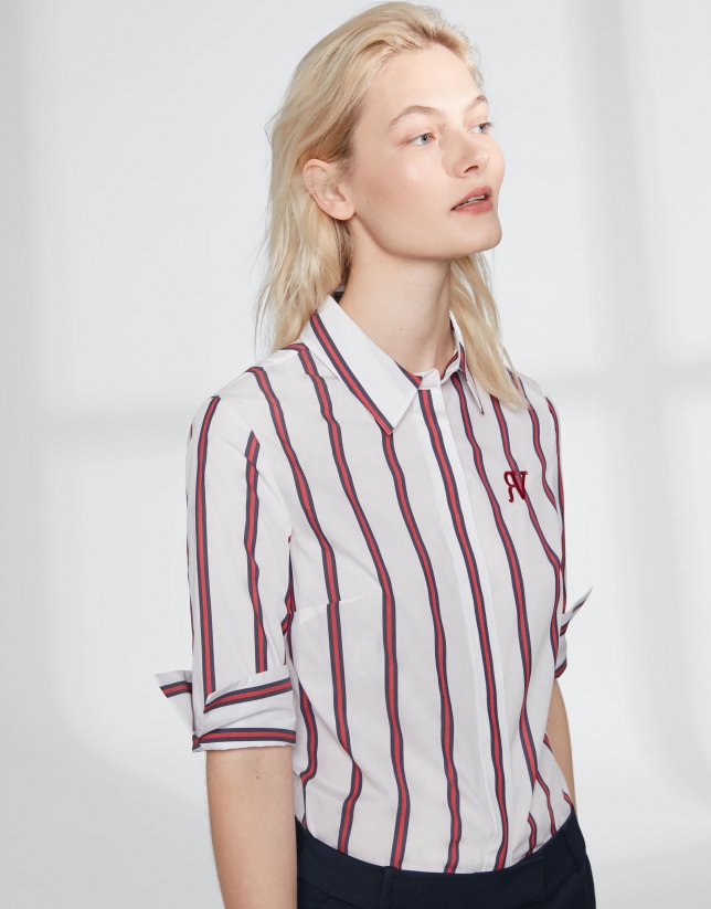 Red and beige striped shirt