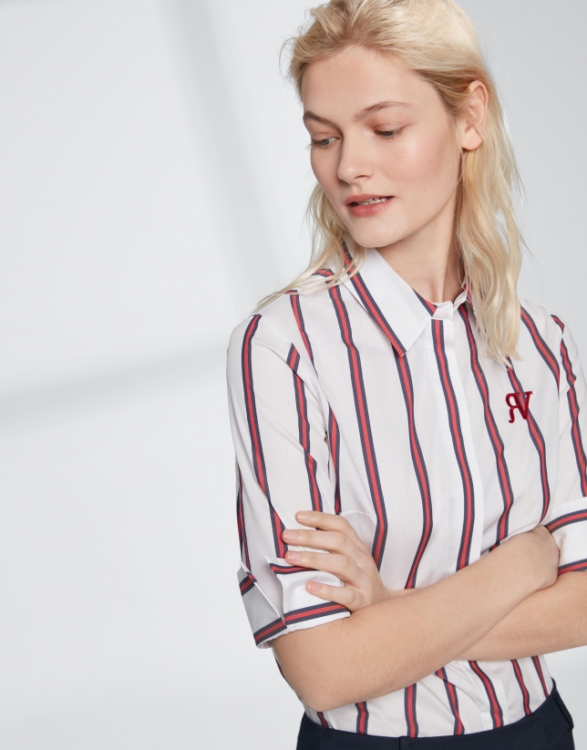 Red and beige striped shirt
