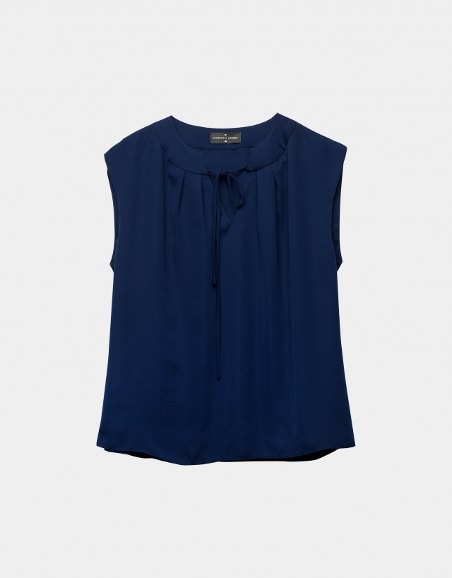 Navy blue top with folded neckline