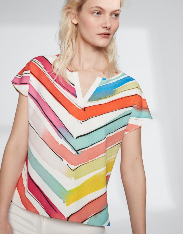 Multicolor striped print sleeveless blouse