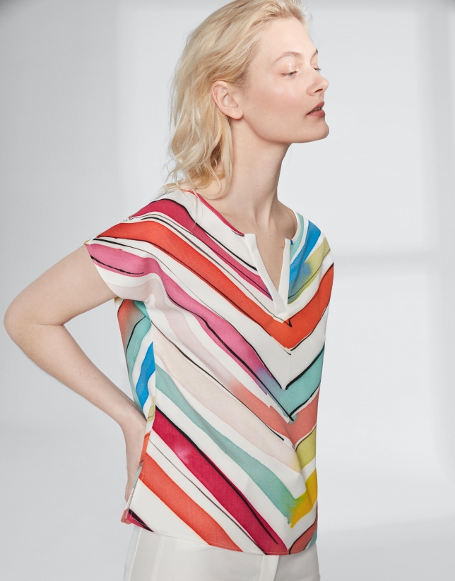 Multicolor striped print sleeveless blouse