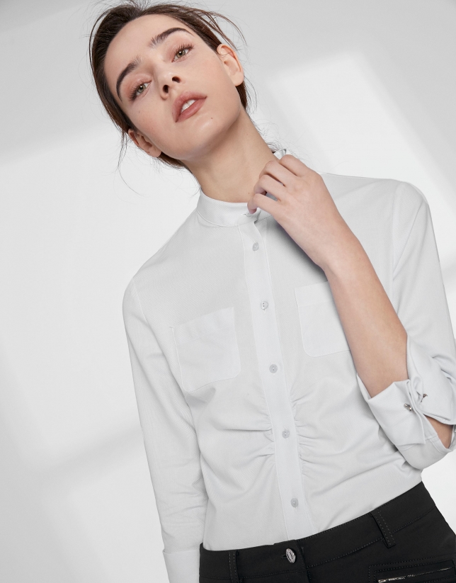 White shirt with mao collar and flounce