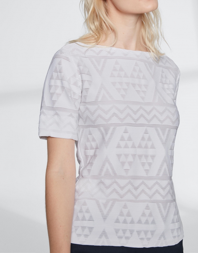 White top with an embossed fabric