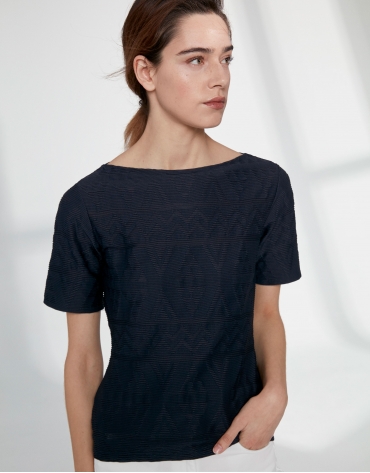Navy blue top with an embossed fabric