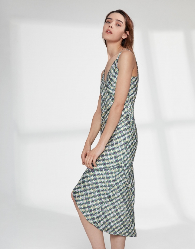 Geometric print dress with straps
