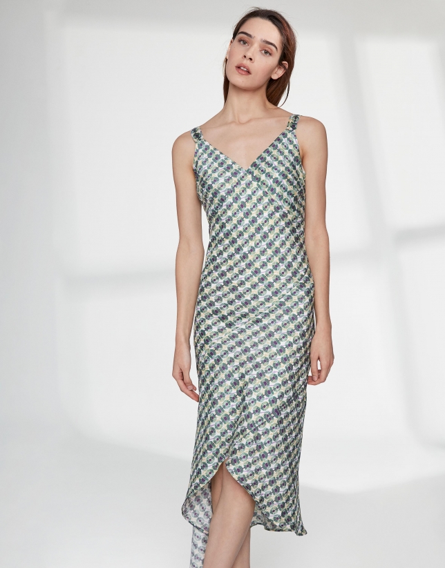 Geometric print dress with straps