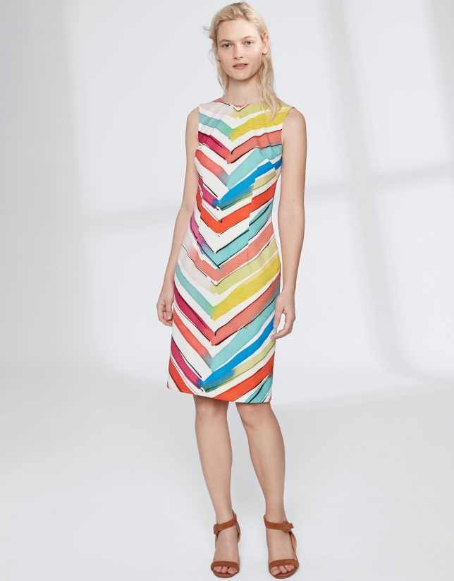 Multicolor herringbone midi dress