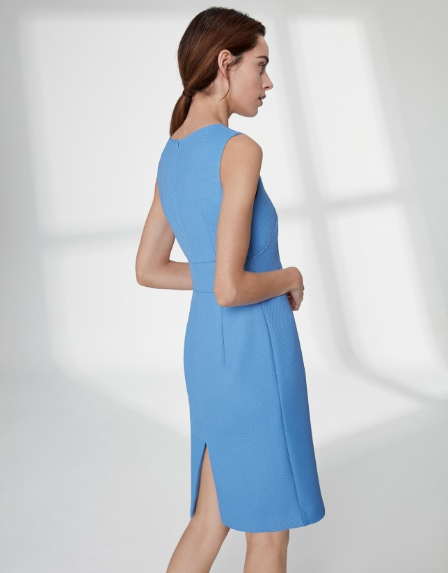 Ultramarine blue, midi piqué sleeveless dress 