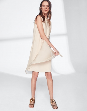 Sandy-colored asymmetric midi cape dress 