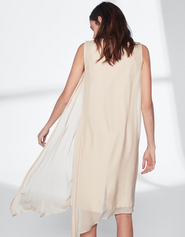 Sandy-colored asymmetric midi cape dress 
