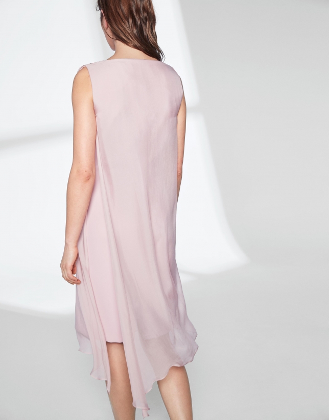 Pink quartz asymmetric midi cape dress