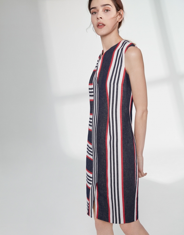 Asymmetric midi dress with sailor stripes