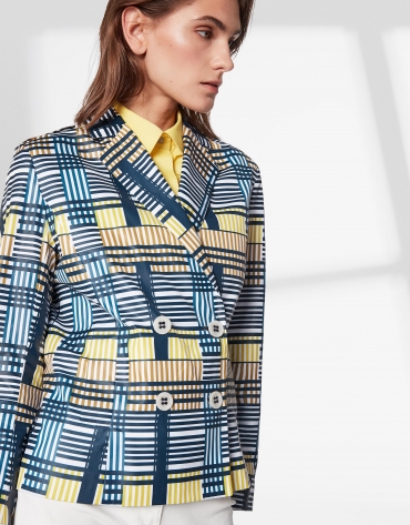 Geometric print jacket with two rows of buttons