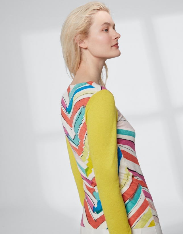 Multicolor herringbone, long sleeve sweater