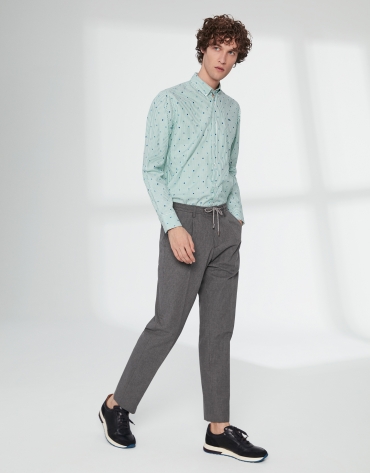 Gray striped pants with ties