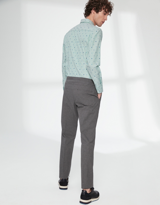 Gray striped pants with ties