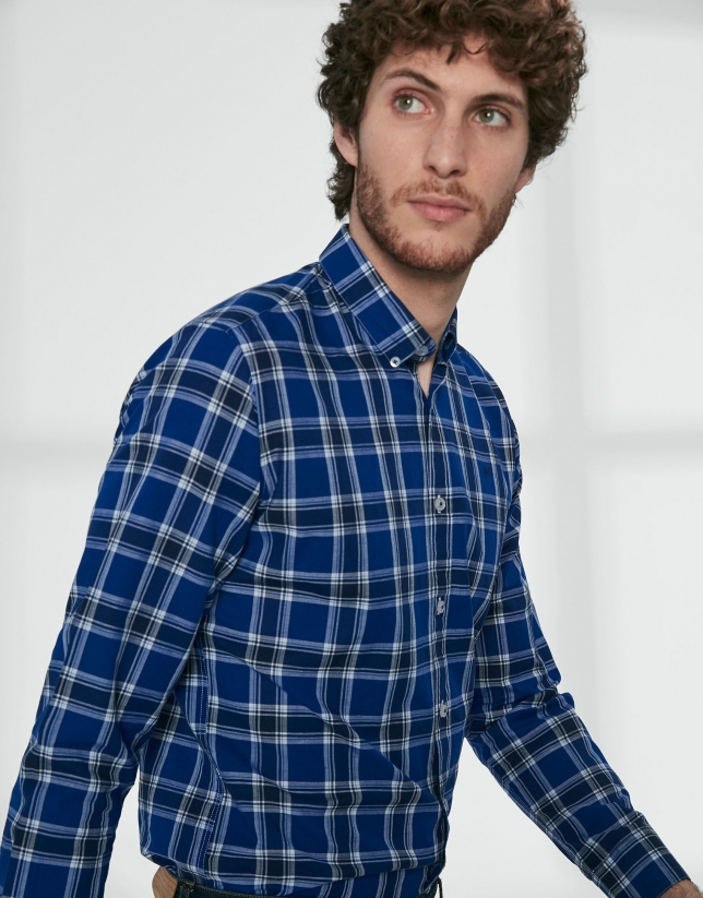 Blue and white checked sport shirt