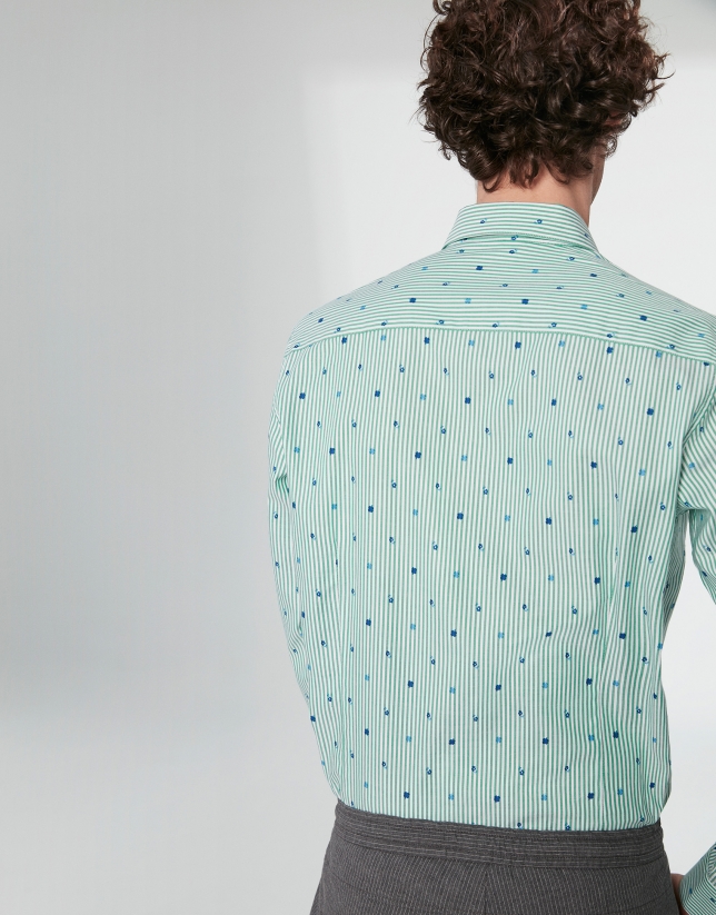 Blue floral sport shirt with green stripes