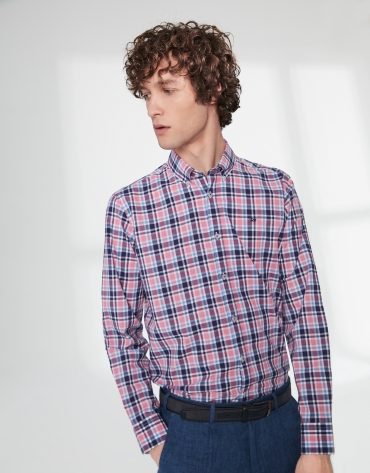 Pink and blue checked sport shirt