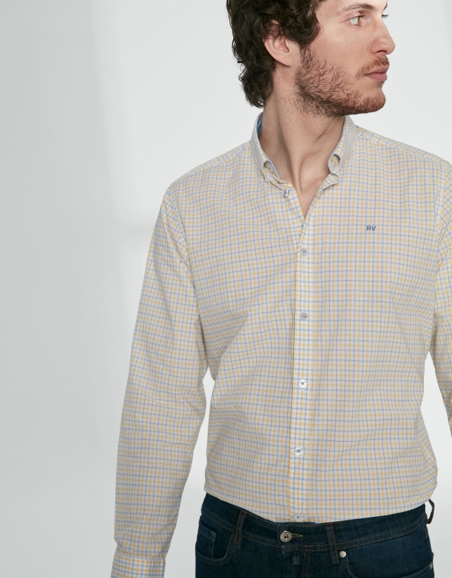 Light blue and yellow checked sport shirt