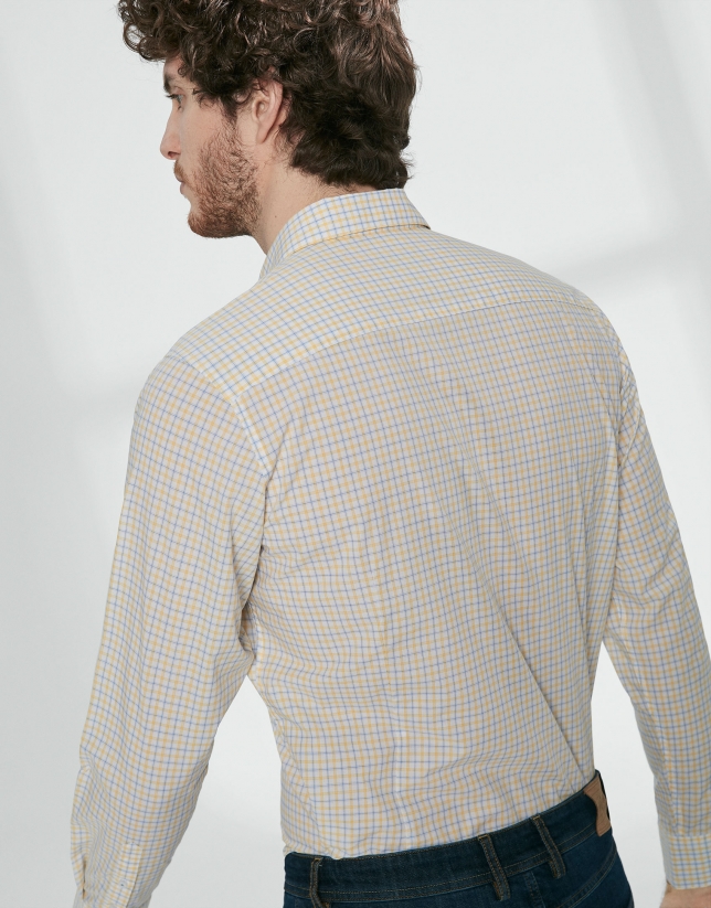 Light blue and yellow checked sport shirt