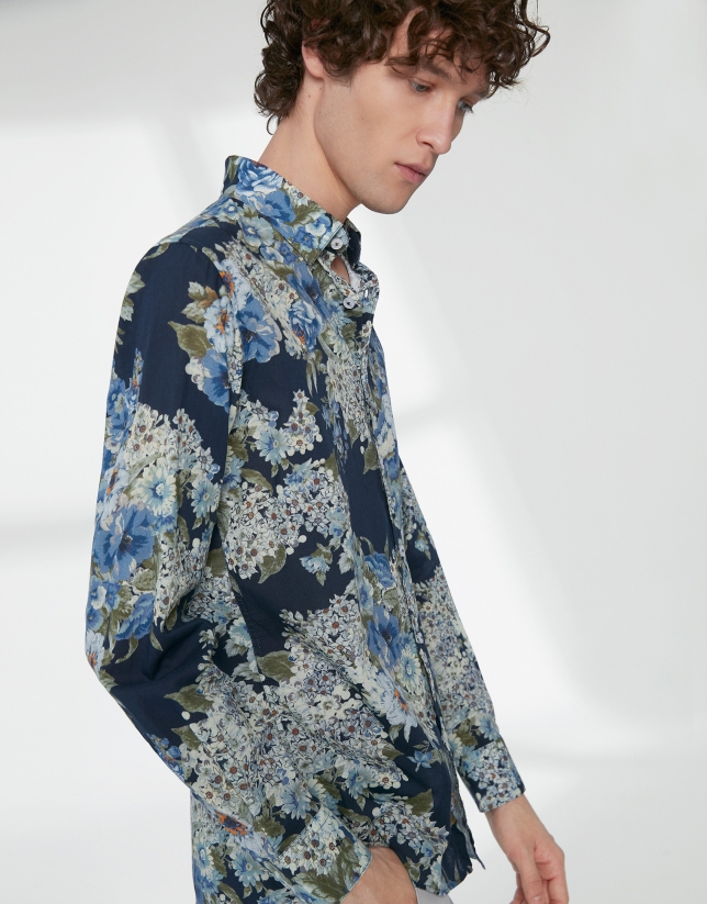 Camisa sport estampado floral azules/caquis