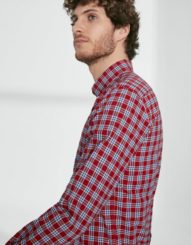Red and blue checked sport shirt