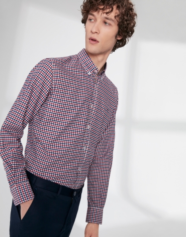 Navy blue and red Vichy checked sports shirt