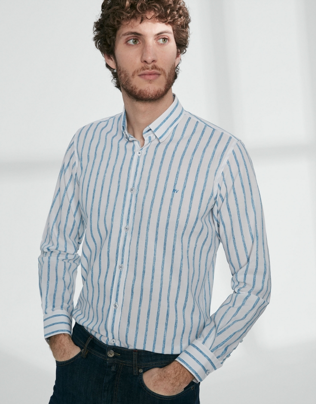 Turquoise striped sport shirt
