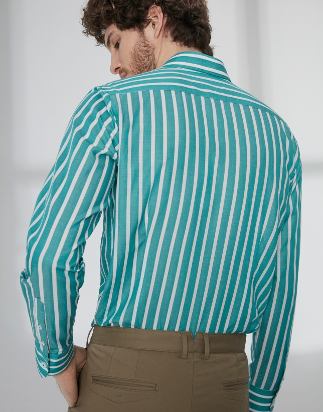 Green and white striped sport shirt