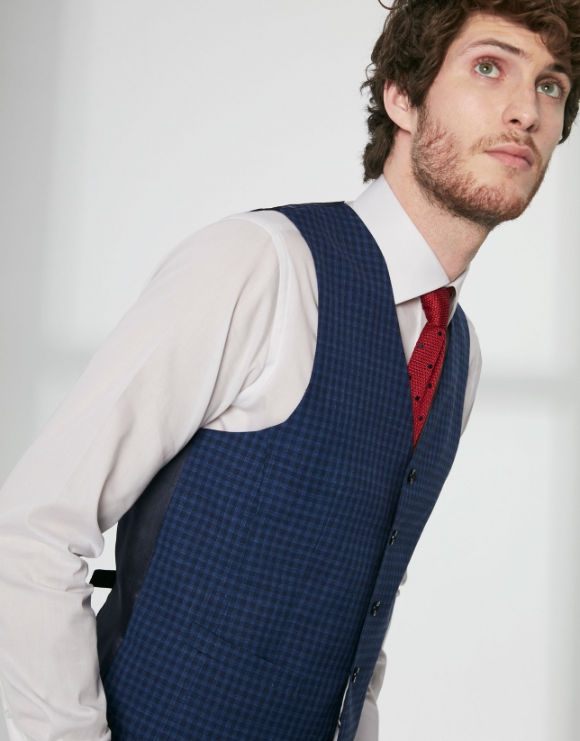 Blue checked wool dress vest