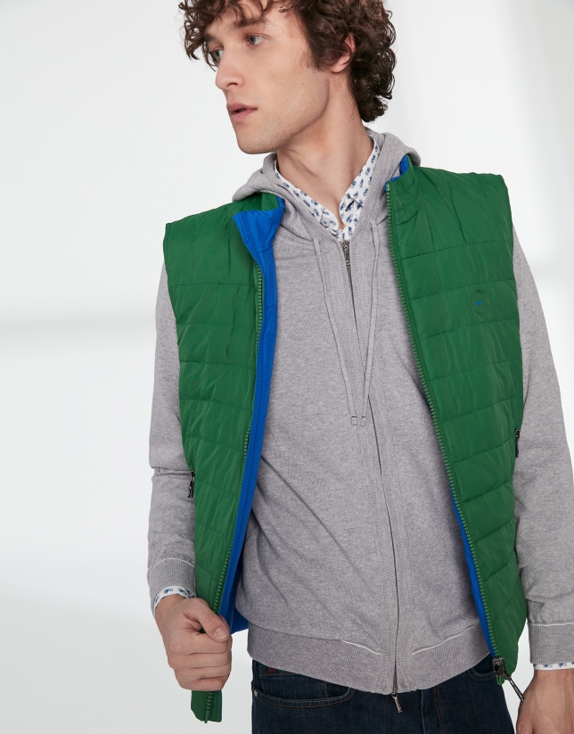 Blue and green tech fabric reversible vest
