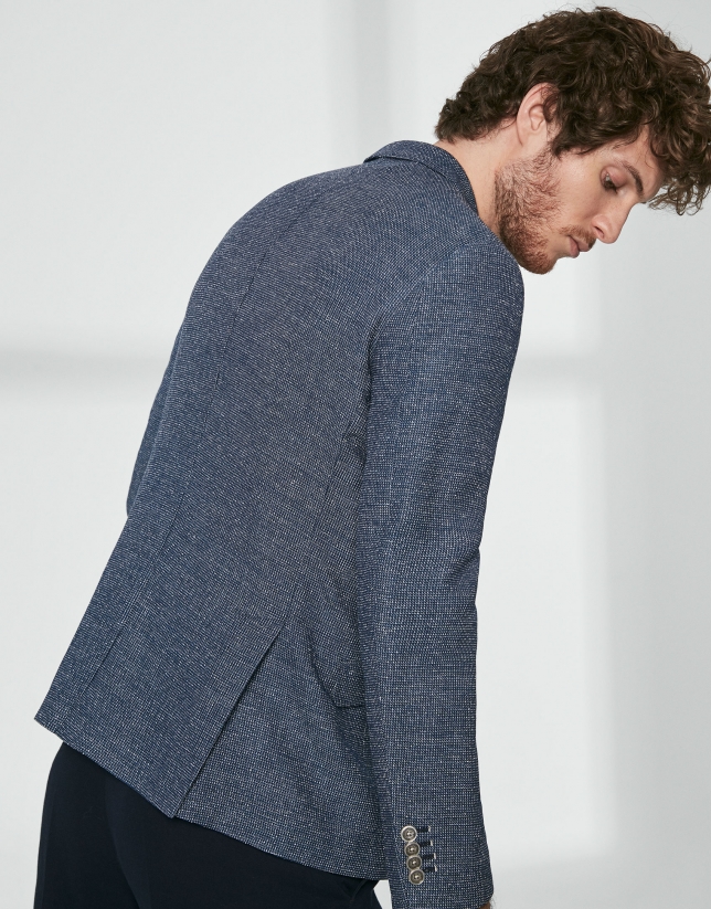 Blue textured mixed wool sport jacket