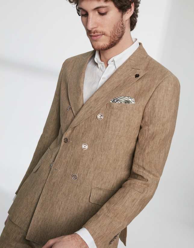 Brown linen, double-breasted sport jacket