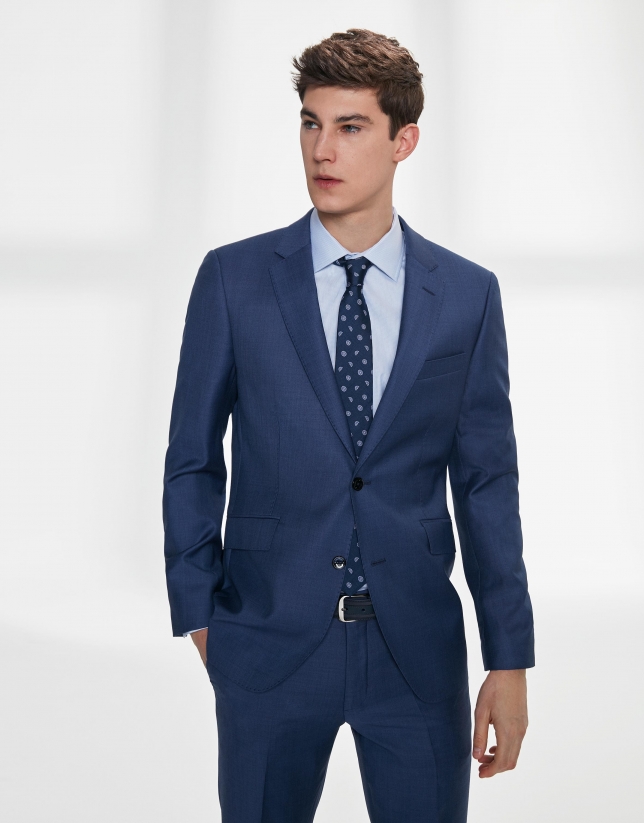 Fake plain, navy blue, virgin wool, slim fit suit