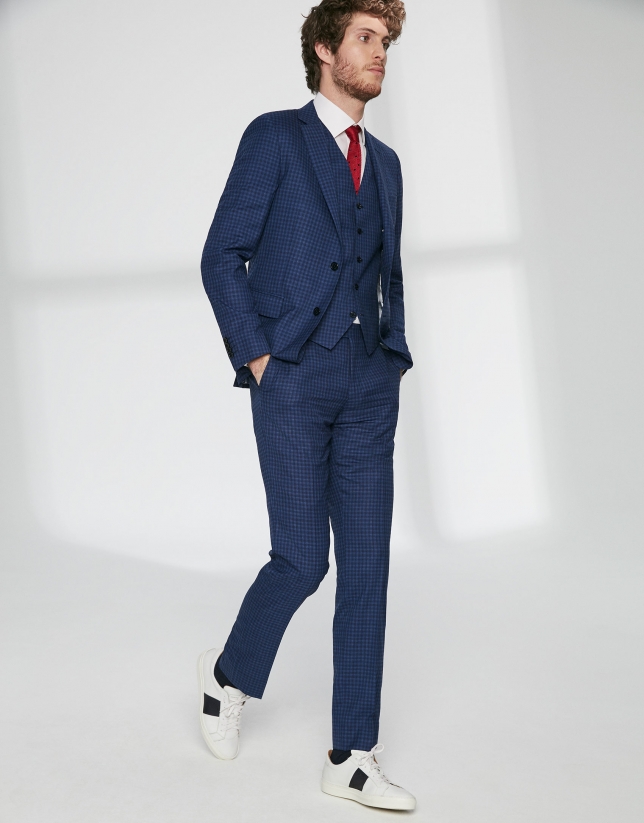 Blue checked, slim fit suit