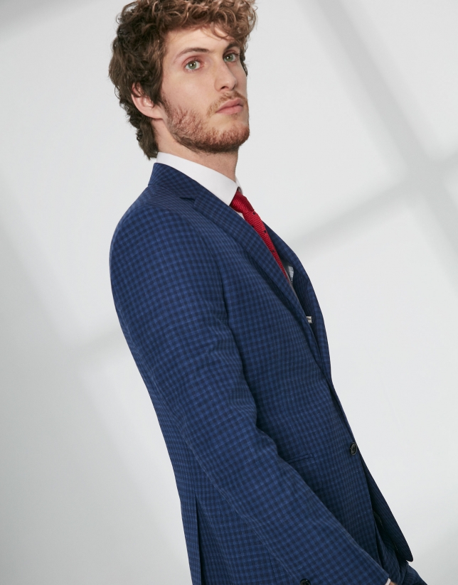 Blue checked, slim fit suit