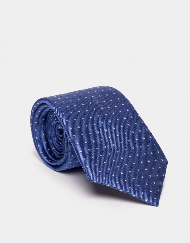 Corbata seda azul jacquard lunares marino/plata