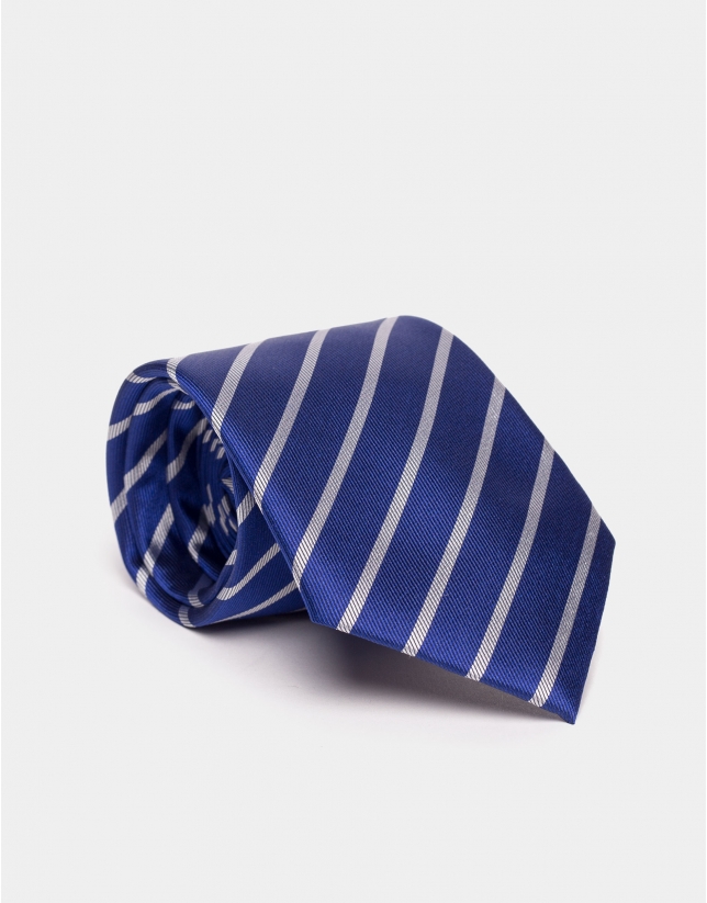 Corbata seda azulón perfiles crudo