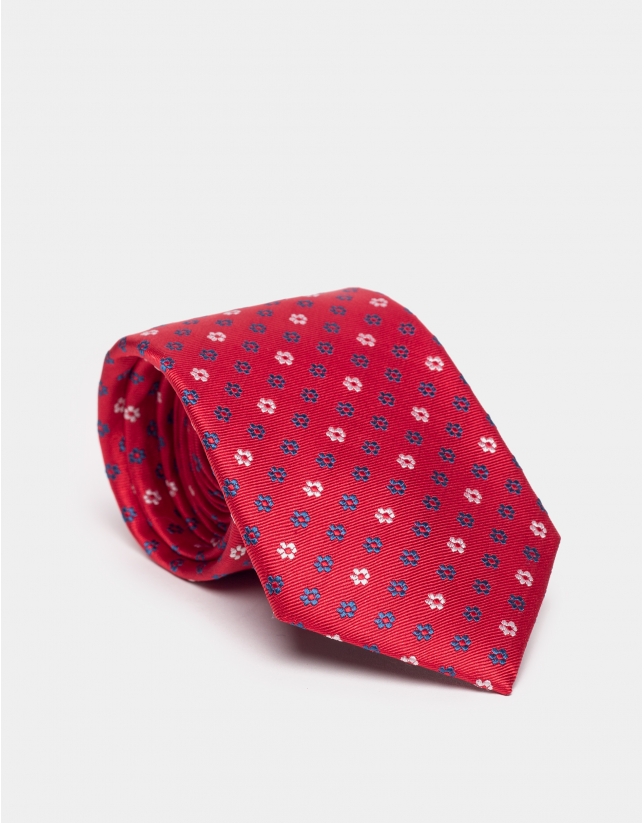 Red silk tie with floral jacquard  