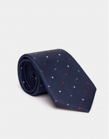 Navy blue silk tie with dotted jaquard 