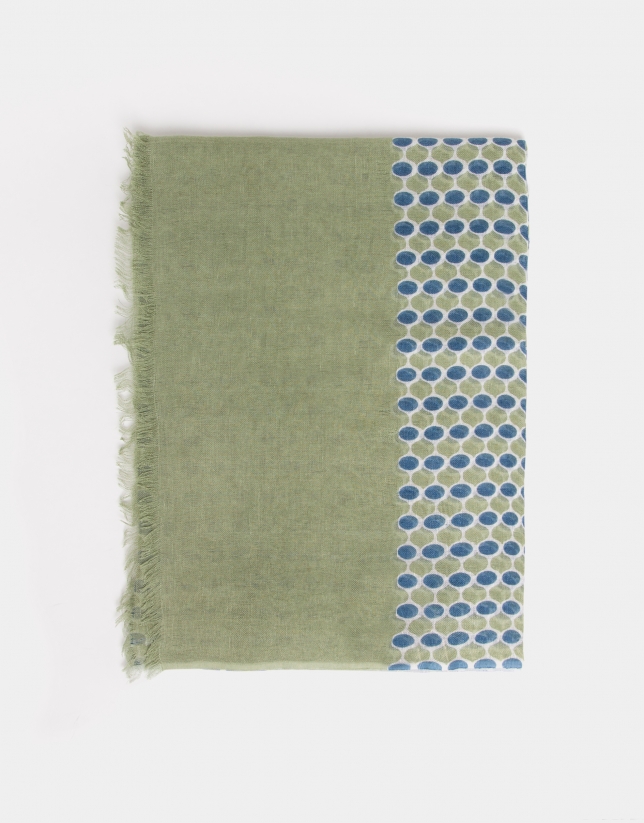 Scarf with blue and green geometric print