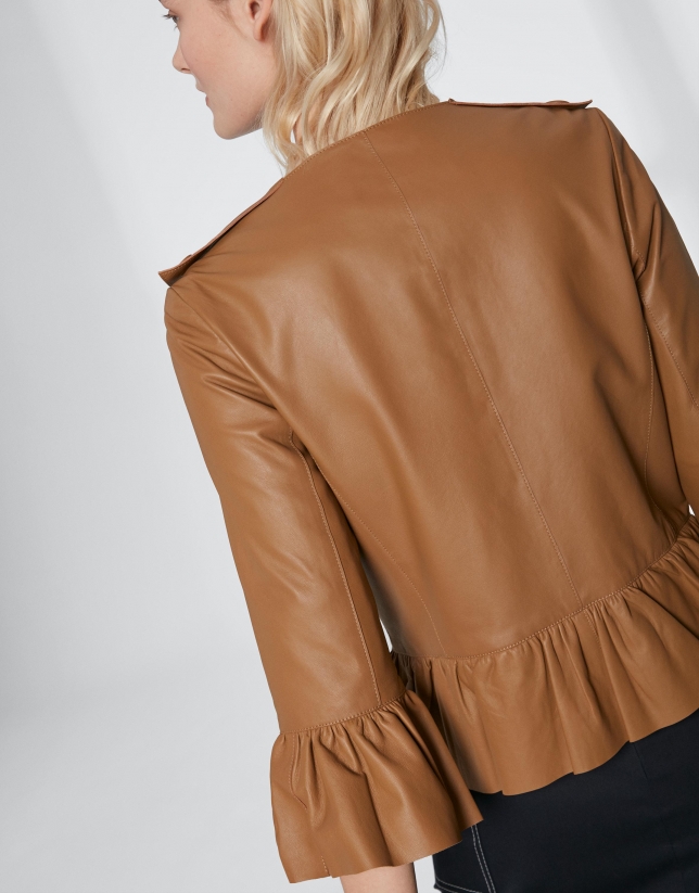 Short mink-colored leather jacket